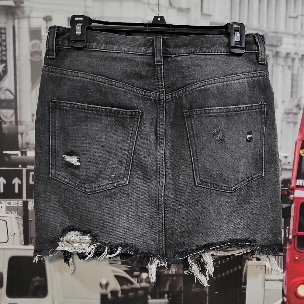 We The Free Distressed Washout Black Denim Mini Skirt